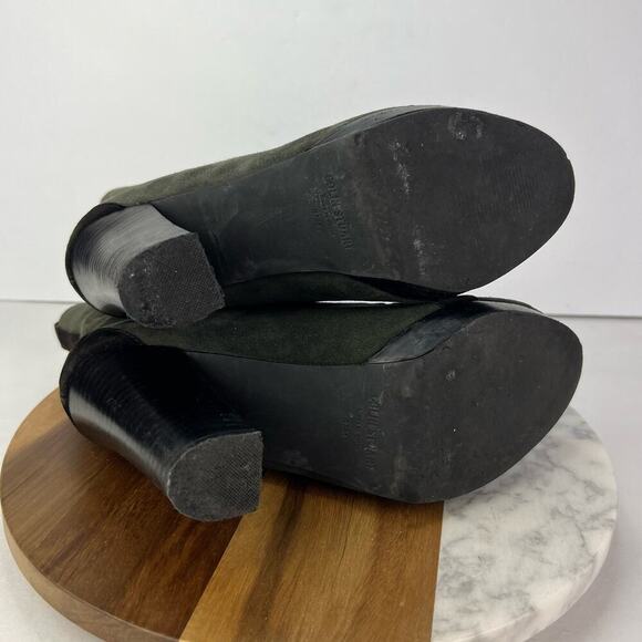 Colin Stuart Black Green Leather Suede Lace Up Steampunk Boots 8.5 Chunky Heel - Picture 7 of 10